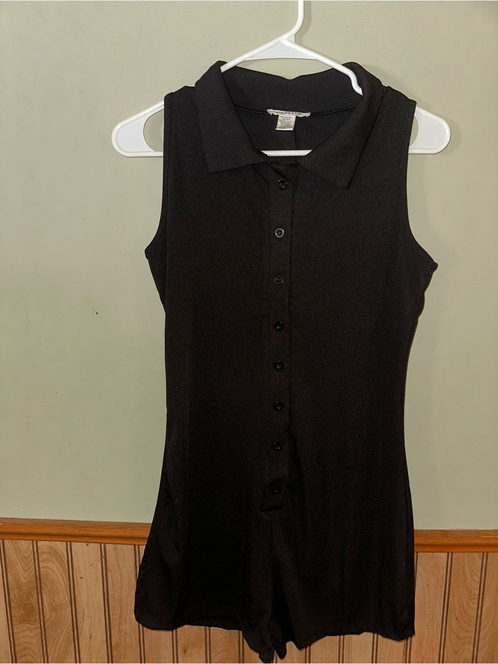 Sleeveless Black Button-Up Collared Short Romper